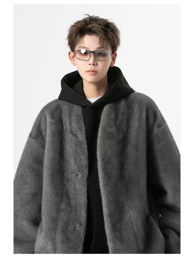 V37 Men's Youth College Style Mink Fur-Lined Winter Coat