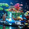 Fairy Pavilion Cherry Blossom Treehouse with Peach Blossom Pond - Creative Ancient Style Building Block Ornament, Handmade Assembly Scene.