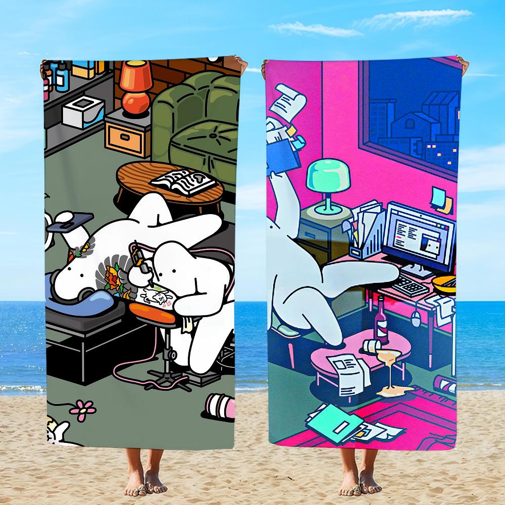 Handtuch Textil Bademantel Strand Schnelltrocknend Leicht Illustration D-NichtsTunS Tragbar Camping Niedlich M-Herr Schwimmen Pool Reise