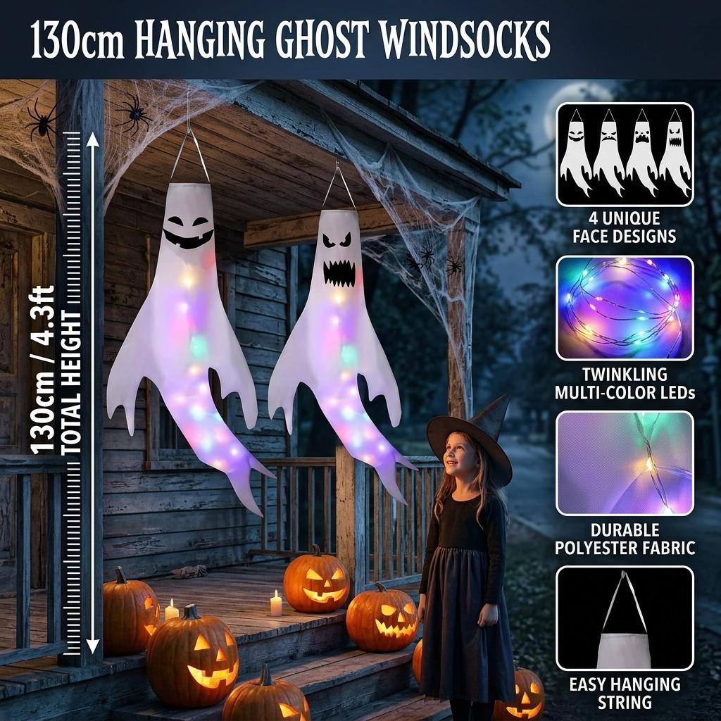 1-4PCS Halloween LED Fantôme Flottant Décoration Suspendue Brille dans le Noir Gonflable Haunted Yard Party Accessoires Extérieur Atmosphère Effrayante Décor