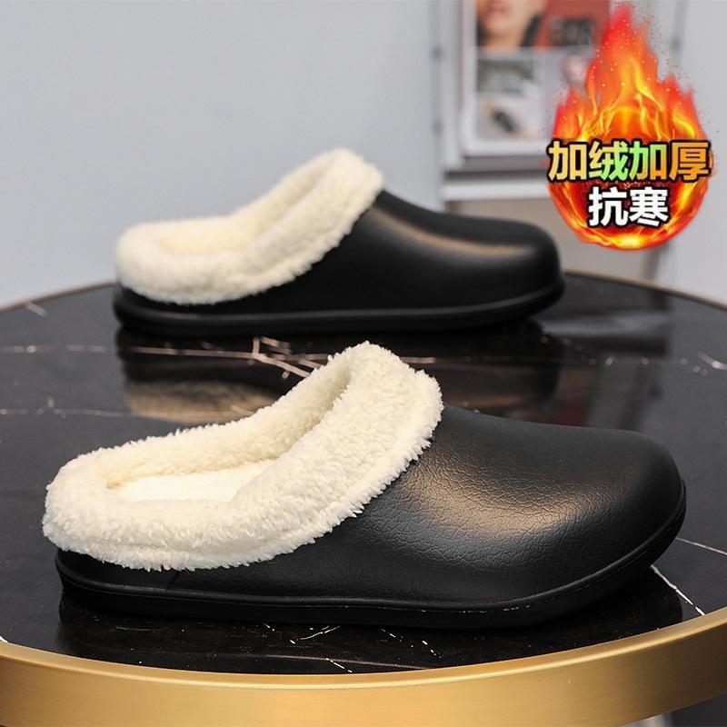 

New autumn and winter women s cotton slippers couple home warm piled non-slip wool slippers waterproof slippers men 36-37 чорний