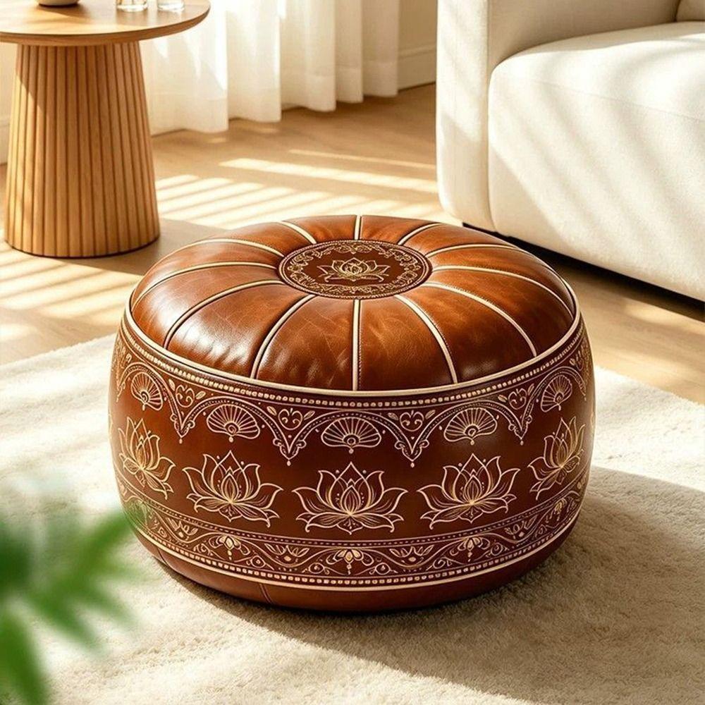 Round Shape Fillable Ottoman Pouf PU Leather Round Pouf Cover New Floor Seat Cushion  Home Use