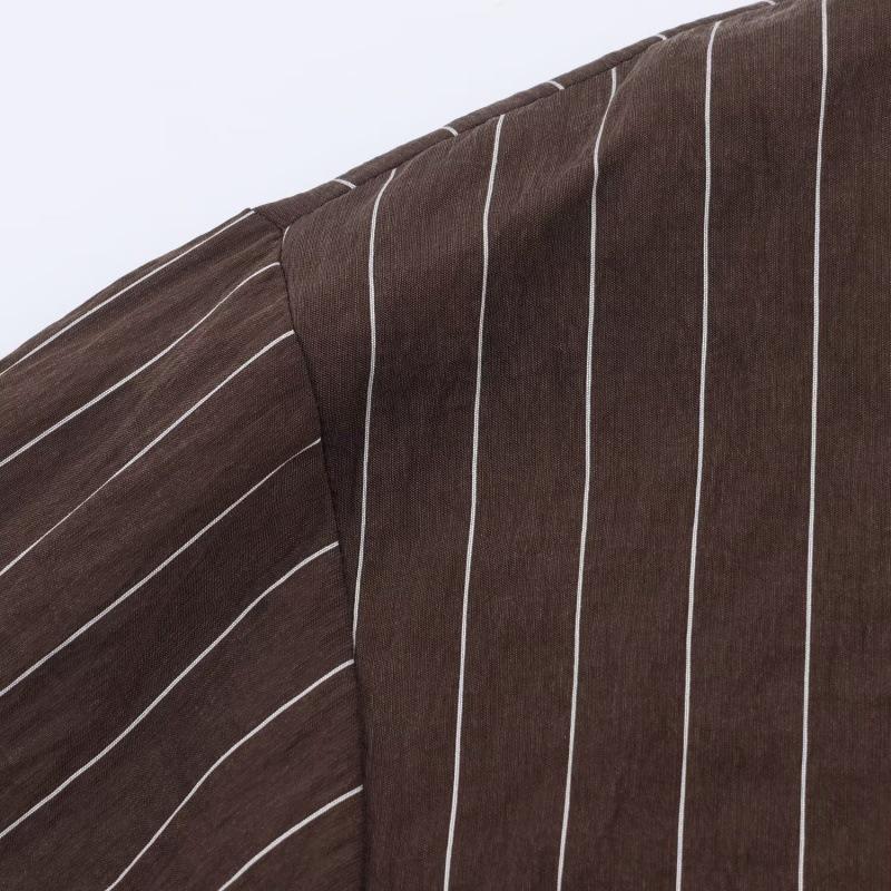 ZR Women's Striped Lapel Long Sleeve Shirt with Buckle Trim - European & American Style, Fashionable & Simple (7484051)