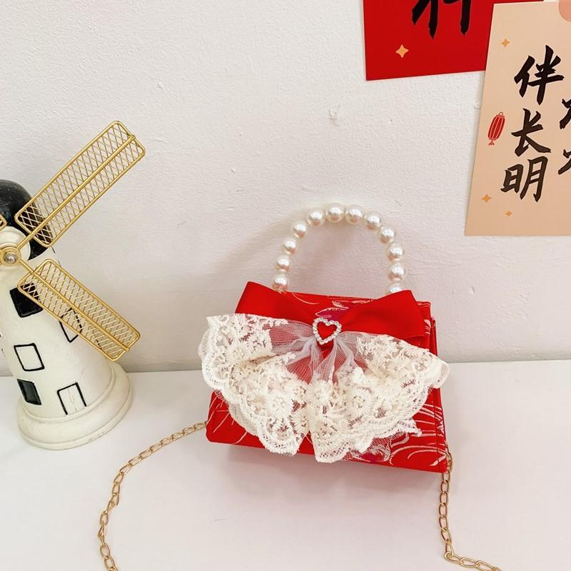 

Красная Легкая Модная Детская Сумка С Игривым Бантом И Жемчужной Деталью Для Девочек Red Lace Heart Bow
