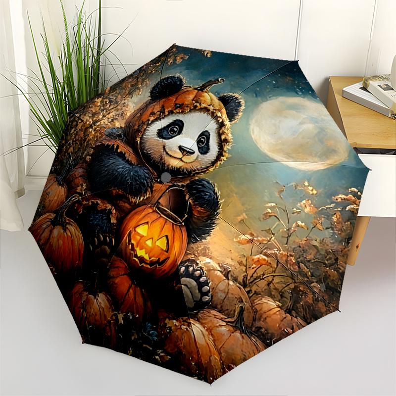 

1pc Pumpkin Panda Halloween Festival Gift Umbrella Automatic Opening/Closing, Portable Folding Design, 8-Bone Iron Frame Outdoor Umbrella for Fan