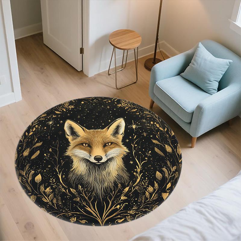 Glowing Fox,Round Area Rug,Carpet Rug for Living Room Bedroom Sofa Playroom Decor,Non-slip Floor Mat