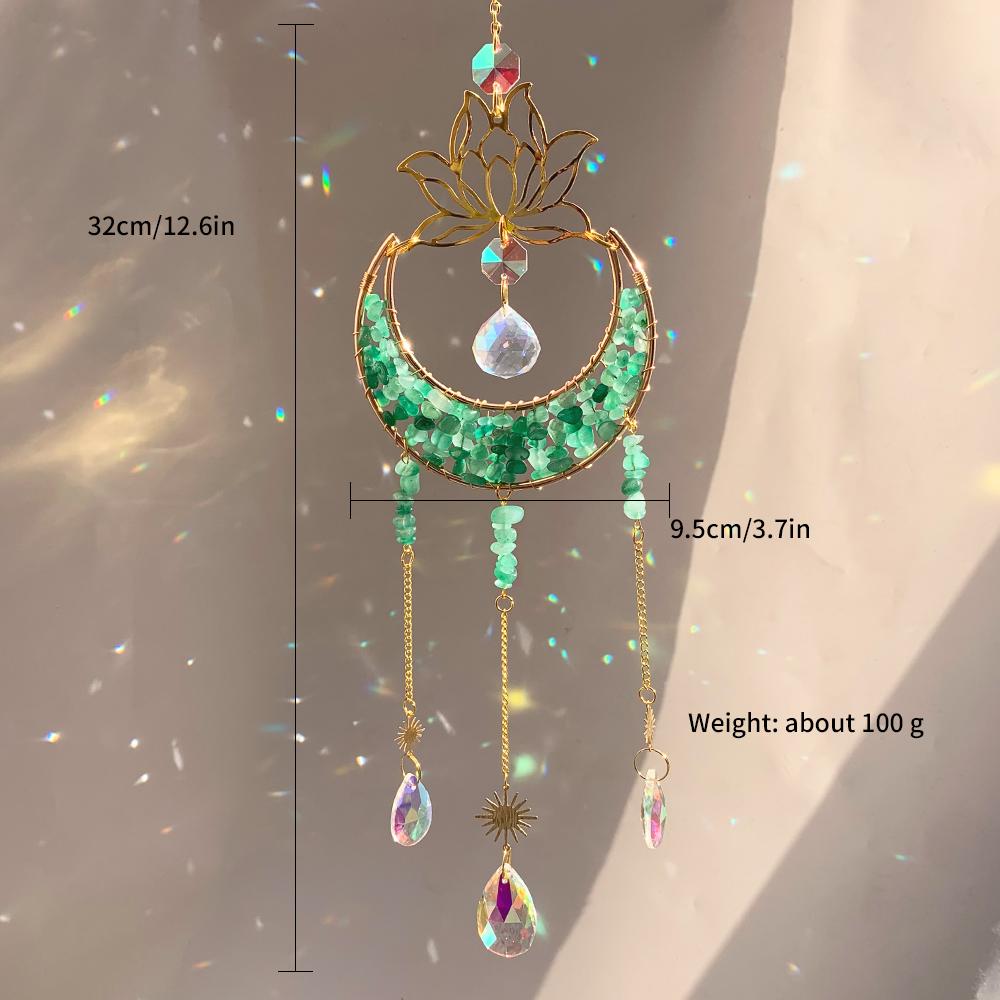 Lotus Moon Crystal Suncatcher with Rainbow Prism Window Decoration Home Decorations Garden Crafts Wall Decor Sun Catcher