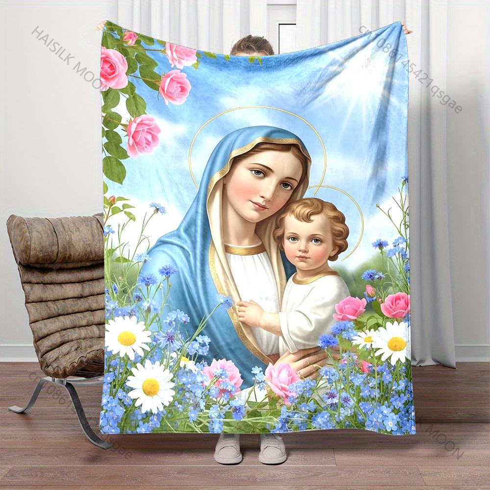 1PC Madonna and Child with Flowers Print Blanket Warm Soft Fluffy Kids Adult Sofa Bed Throw Blanket Outdoor Travel Camping RV