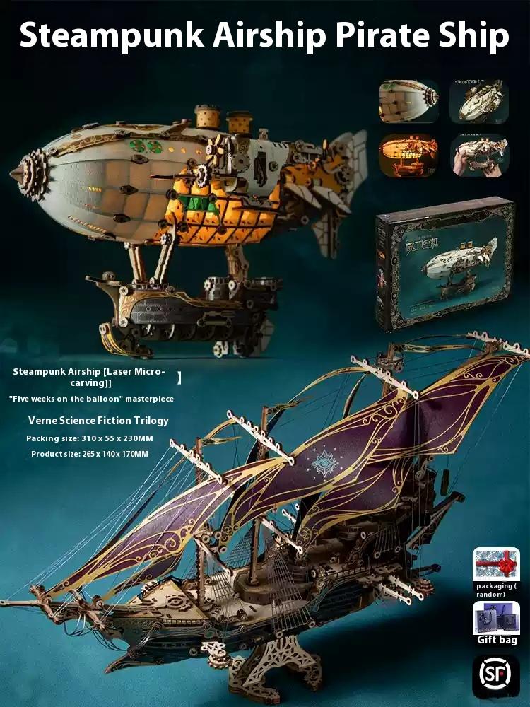Master Of Mystery Future Pirate Ship Wooden Assembly Model Desktop Decoration Friend'S Birthday Gift Boutique Gift Box Set