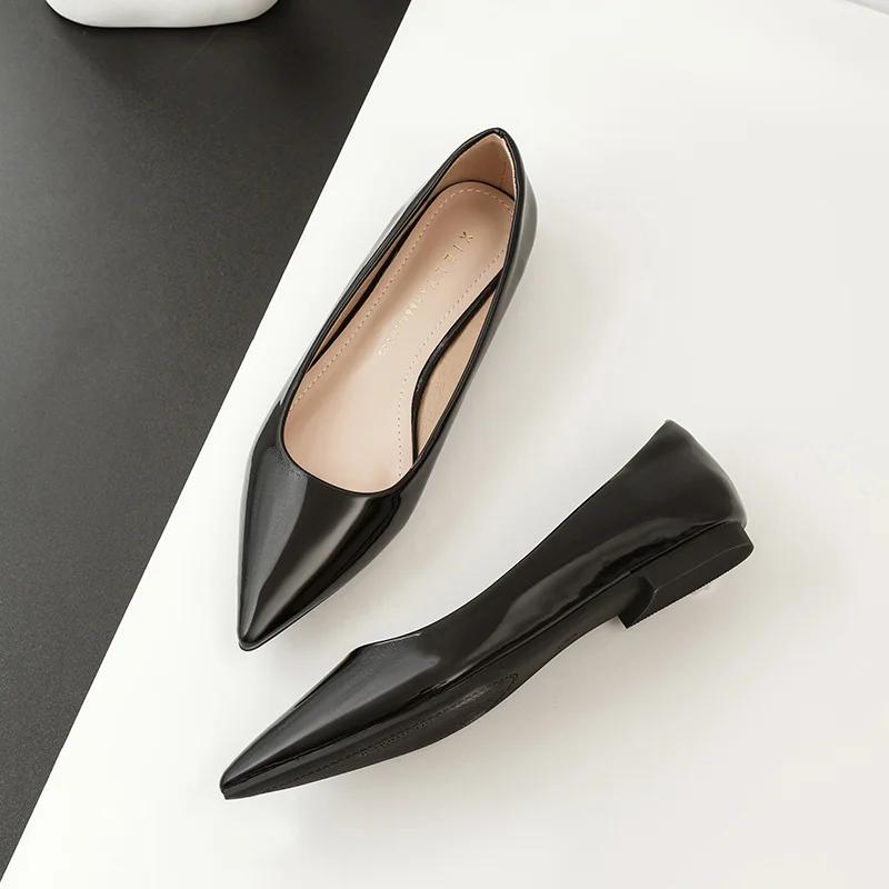 Móda Móda OL Nude Barva Špičaté Baleríny Ženy Lakovaná Kůže Korejská Verze Divoké Sexy Elegantní Jednoduché Dámské Pracovní Boty