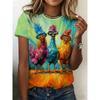 Fashion Women's Crew Neck Short Sleeve 3D Casual Color Printing Casual Short Sleeve Crew Neck T-Shirt