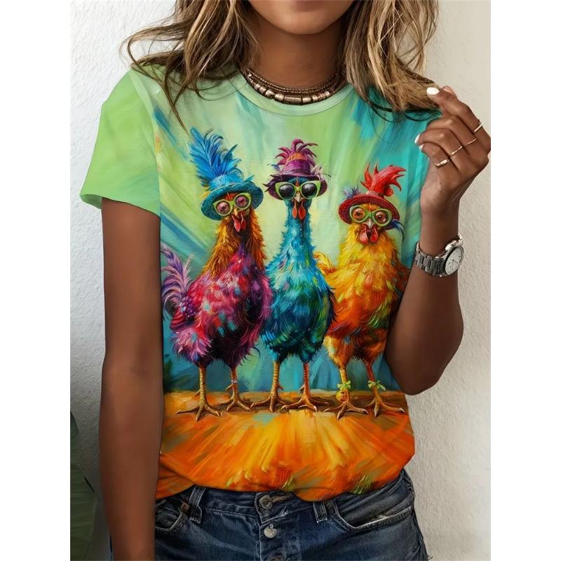 Fashion Women's Crew Neck Short Sleeve 3D Casual Color Printing Casual Short Sleeve Crew Neck T-Shirt