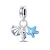 New 925 Sterling copper Summer Blue Ocean Turtle Starfish Dolphin Dangle Charms Fit Original Bracelet Necklace Zircon