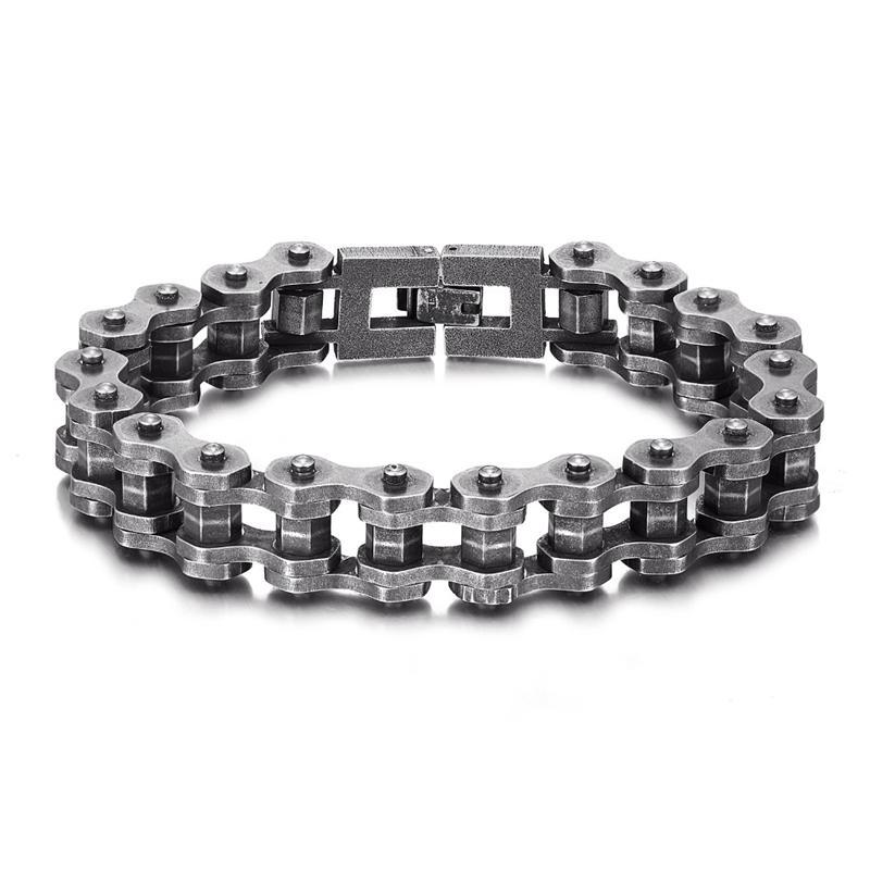 Vintage Oxidized Black Bicycle Link Chain Bracelets for Men Stainless Steel Punk Motorcycle Charm Bracelets Male Pulseira