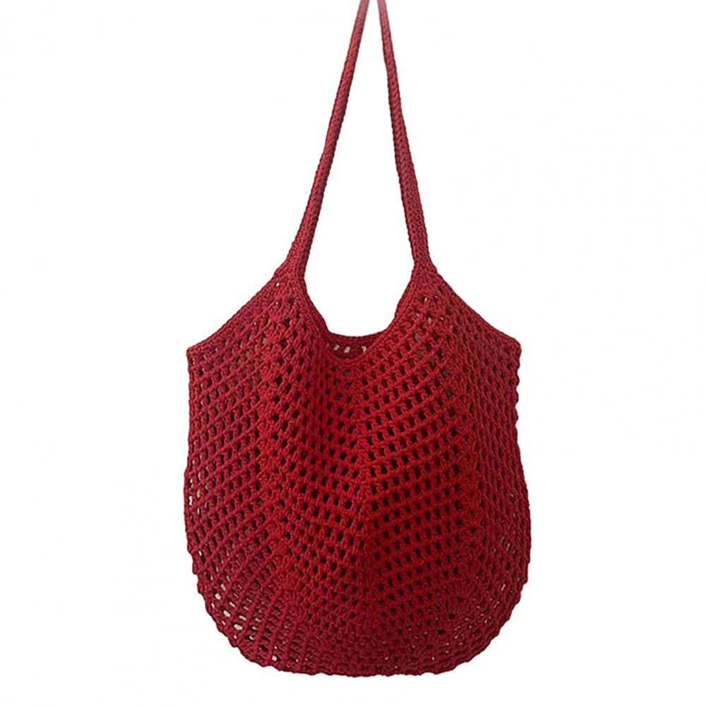 Woven Hollow Bag Eco-Friendly Large Capacity Straw Tote Bag Stylish Single-shoulder Bag for Travel Beach Shopping