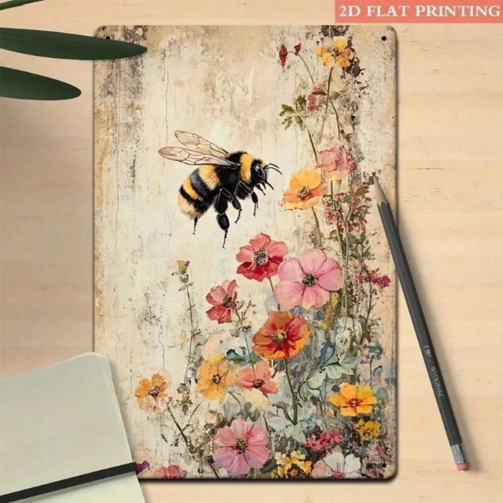 Retro Vintage Blumen Biene Metall Wandkunst Poster für Küche