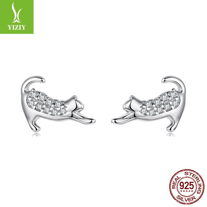 S925 Sterling Silver Cat Mini Stud Earrings, Playful And Cute Kitten Stud Earrings.