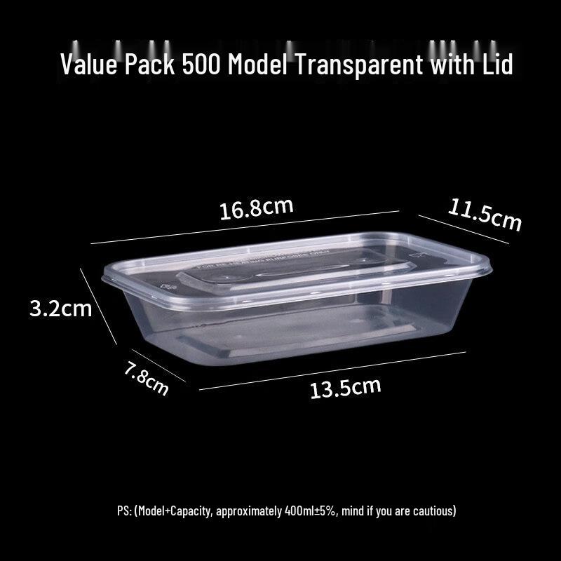 Disposable Plastic Rectangular Meal Box with Lid