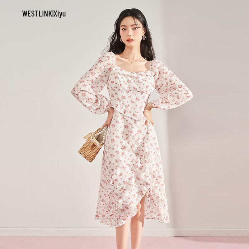 French Style Ruffle Slit Midi Dress XL
