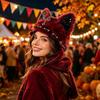 Caldo cappello invernale, adorabile cappello con animale di peluche, copricapo con orecchie di gatto pelose, accessori unici per cosplay, berretto morbido per costume di Halloween, tema festivo