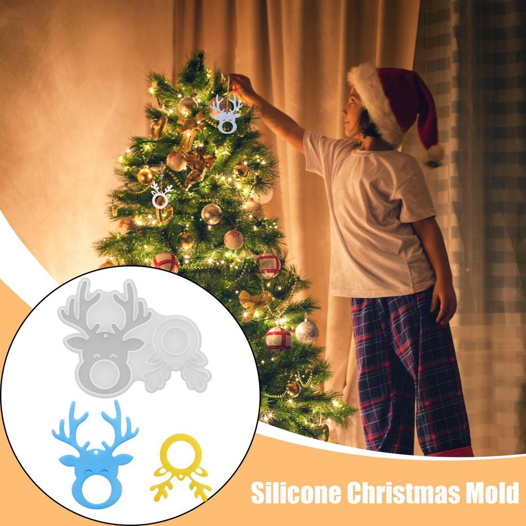 Christmas Silicone Mold Reusable Easy Release Christmas Tree Reindeer Pendant Silicone Mold For Children Adults Family Couples