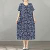 Short Sleeve Plus Size Cotton Linen Vintage Floral New In Dresses for Women Casual Loose Long Summer Dress
