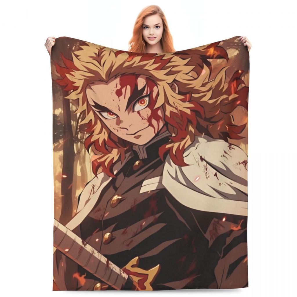 Flame Hashira Kyojuro Rengoku Blankets Anime Demon Slayer Plush Funny Warm Throw Blanket for Coverlet Spring/Autumn
