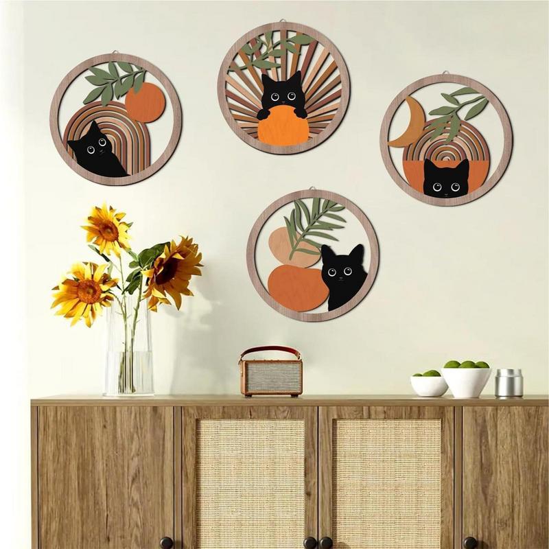 Cat Bathroom Wall Art 4 Pack Abstract Cat Decor Aesthetic Bedroom Decoration Farmhouse Geometric Hangings 10x10 Inches For