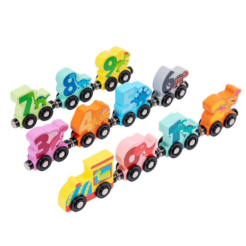 Wooden Children'S Early Education Magnetic Digital Dinosaur Drag Small Train Exercise Hand-Eye Coordination Educational Toys
