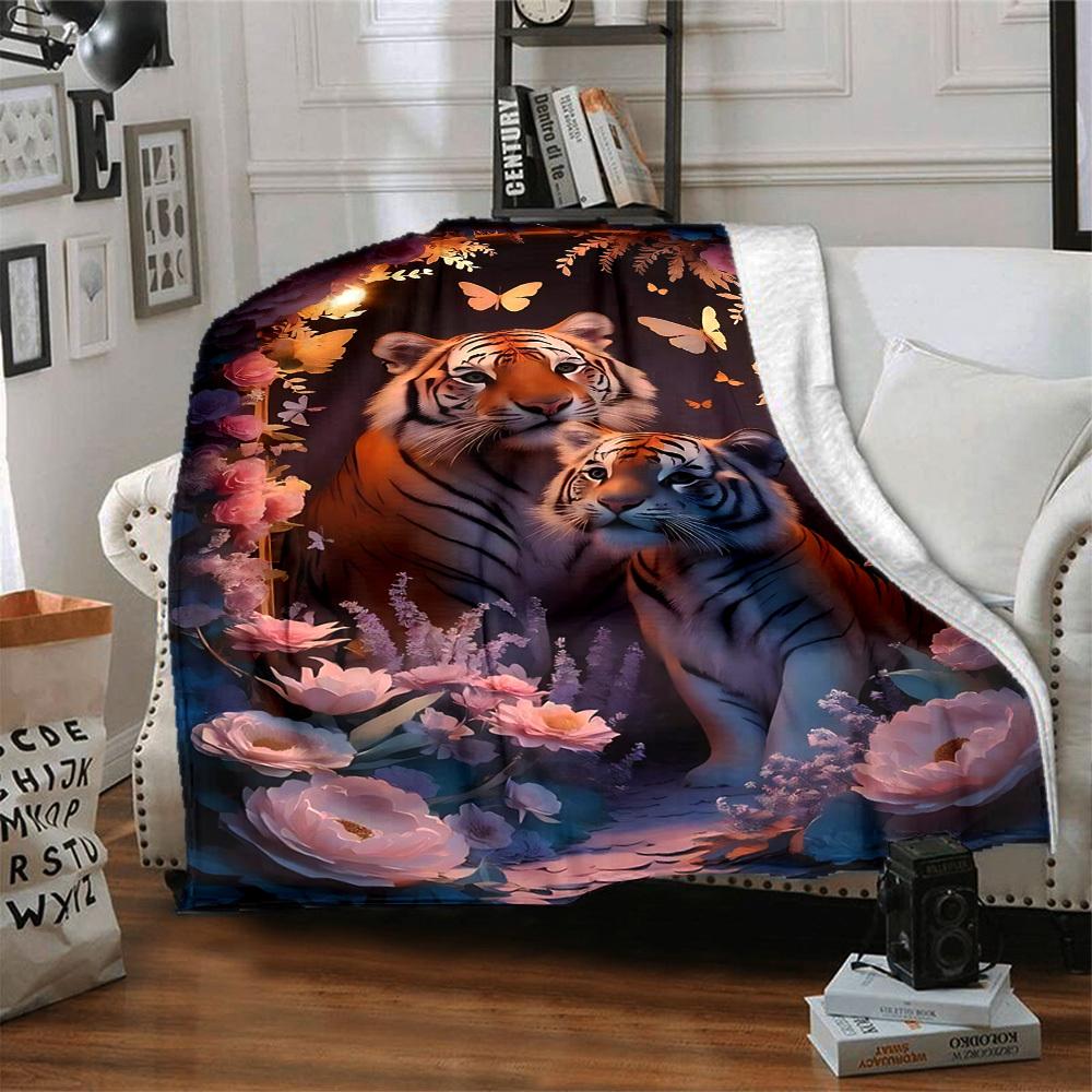 1pc Tiger Family Blanket Lightweight Flannel Blanket Throw Blanket For Sofa, Bed, Travel, Camping yy2509026169
