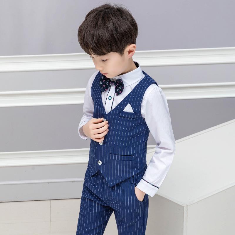 2024 Boys' Striped Blazer Vest Set - Korean Style Trend for Spring & Autumn