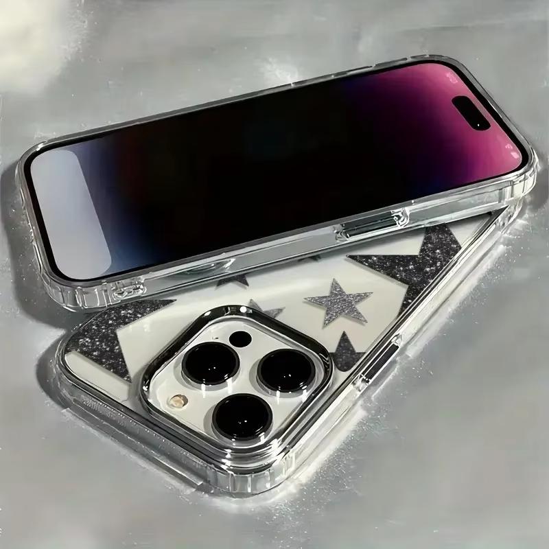 Custodia Trasparente con Fantasia Trendy Stella Brillante per iPhone 17 Air 16 e 15 14 13 12 11 Pro Max Plus SE Cover Posteriore