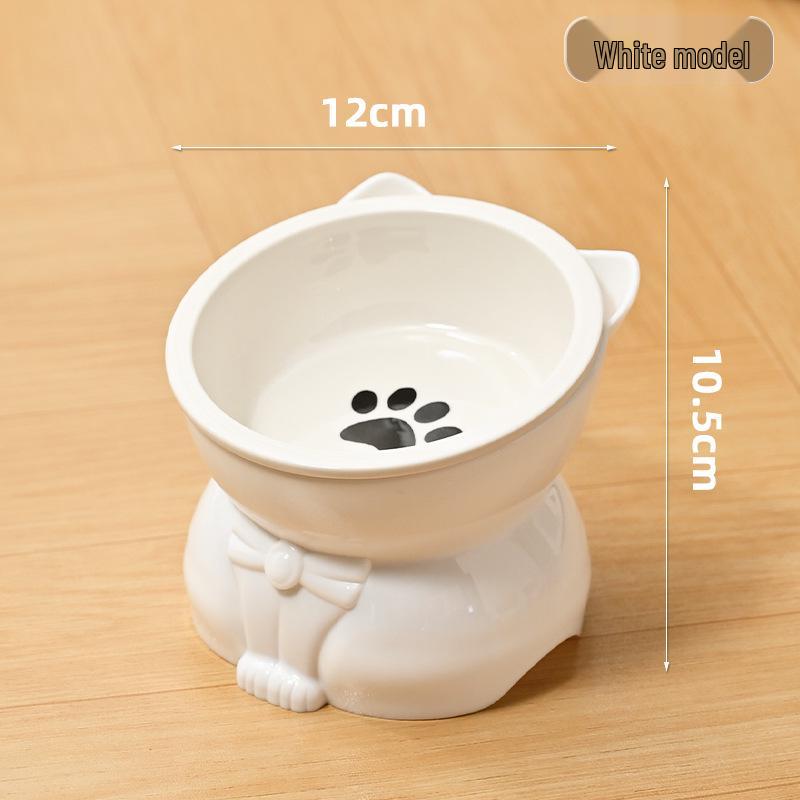 Ceramic Cat Food & Water Bowl with Slanted Mouth and Elevated Design