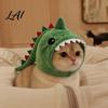 Funny Pet Outfit for Internet Celebrities Cute Dinosaur Hat Cats Soft Plush Cat Headwear Secure Fit Cats with Shark Design Novelty Green Costume 3D