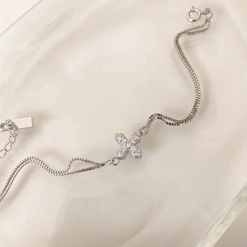 Simple Zircon Cross Pendant Bracelet for Women Exquisite Vintage Double-Layer Bracelet Casual Hiphop Punk Versatile Jewelry Gift