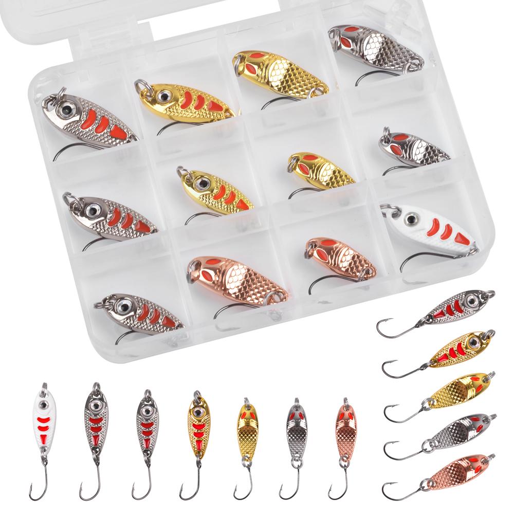 

Набор рыболовных блесен 12 шт./24 шт. Жесткие металлические джиг-приманки с острым одинарным крючком для форели, окуня, судака, искусственная приманка