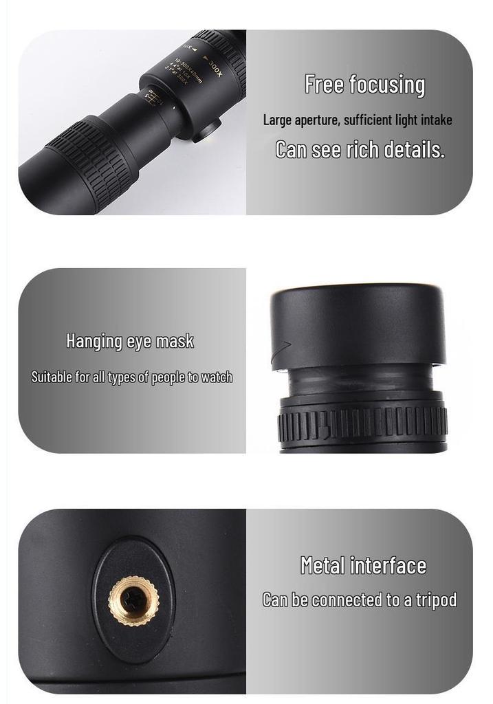 High Magnification 10-300x40 Zoom Monocular Telescope with Night Vision and HD Optics for Portable Outdoor Photography