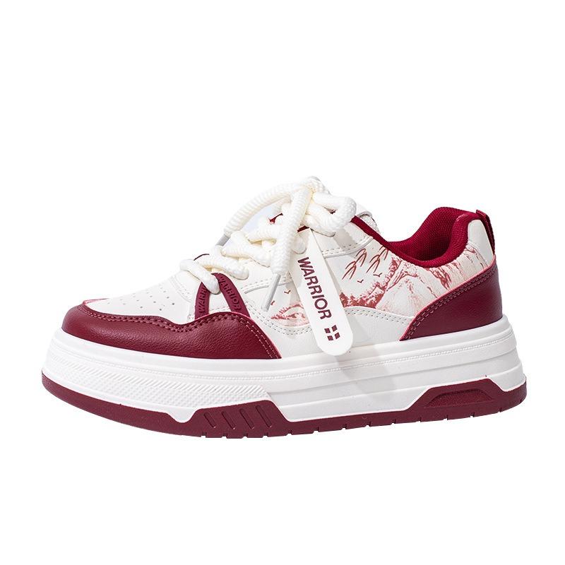 Burgundy Fashion Platform Bread Shoes Landscape Painting Design Sense Graffiti Board Shoes Life Trend Single Shoes Women