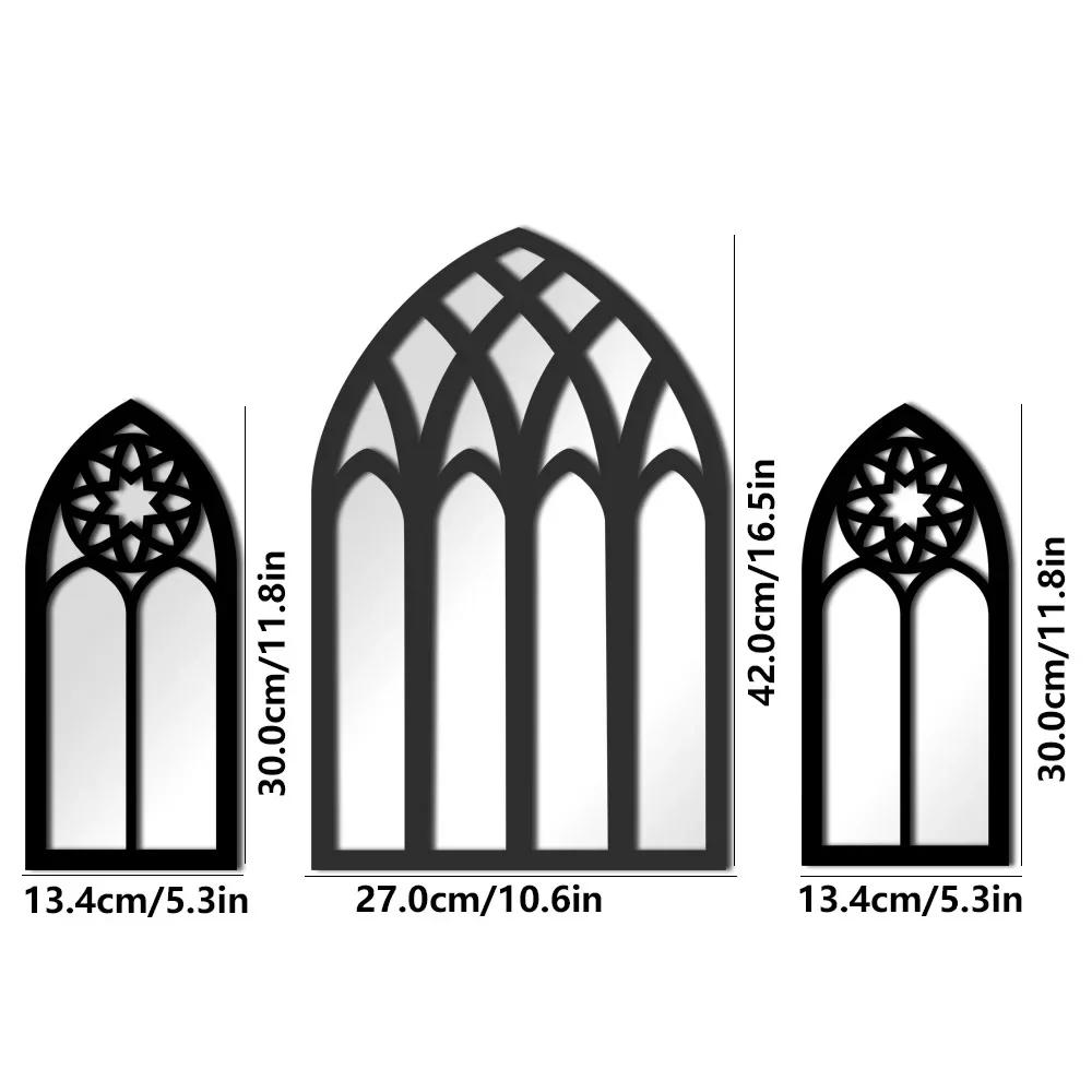 Vintage Cathedral Arch Frame Mirror Decorative Goth Mirror 1/3Pcs Gothic Mirrors Wall Decor Spooky Gothic Arched Wall Mirrors