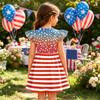 Mädchen Puffärmel Kleid Unabhängigkeitstag Patchwork Lässiges Partykleid Weicher Stoff Bequeme Passform A-Linien-Silhouette Geeignet für den Alltag