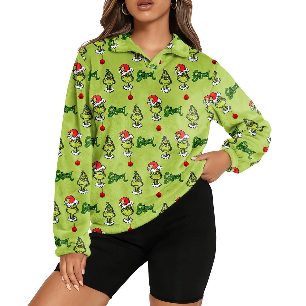 Women's Stand Collar Pullover Long Sleeve Top Christmas Print Sports Top