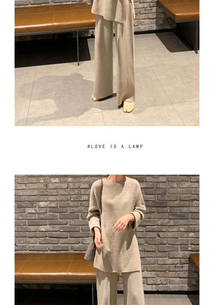 Korean-Style Knit Sweater & Wide-Leg Pants Set for Women - Casual & Versatile Autumn/Winter Fashion