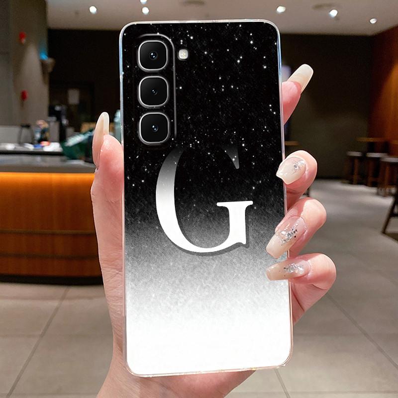 Phone Case For Infinix Hot 70 Jelly Clear TPU Anti-scratch Soft Casing Fashion A to Z Lucky Letter Flower Pattern Couple Shell