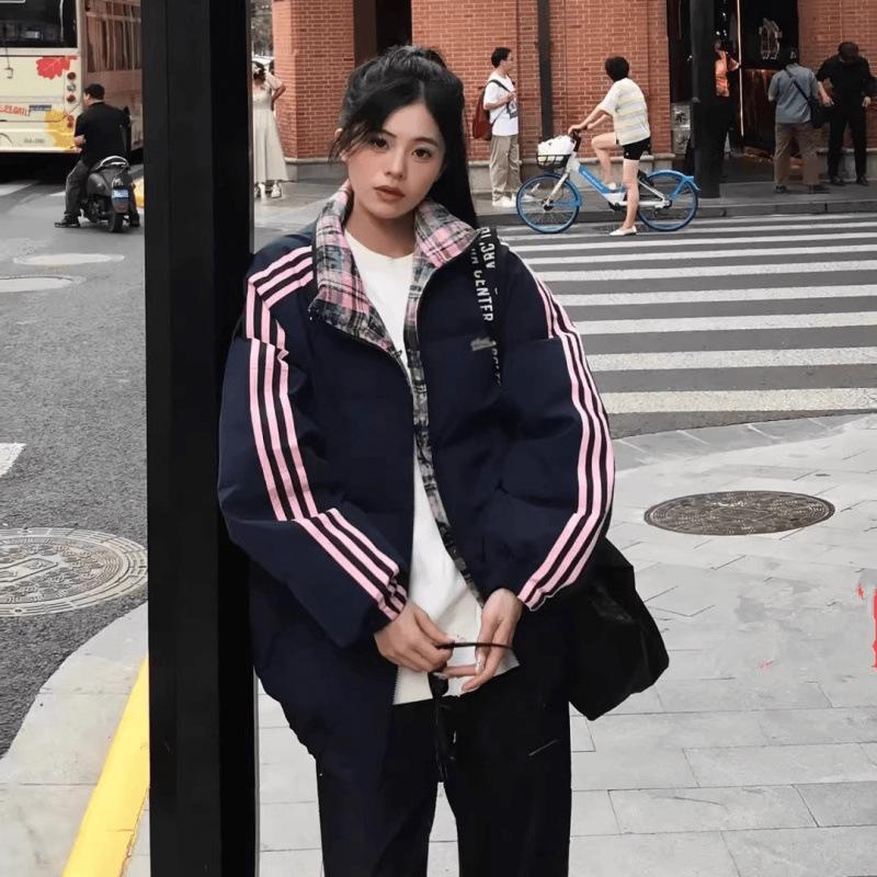 

Женская зимняя хлопковая куртка в полоску с воротником-стойкой 2024 - Теплое толстое пальто для пар 2XL (for 135-145 lbs)