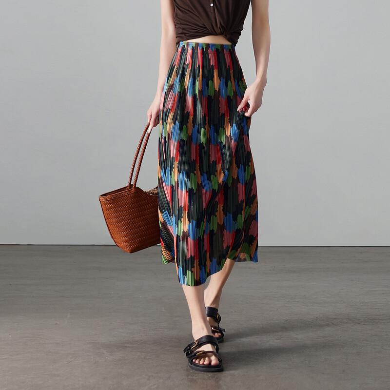 

SOFSIL 2026 Summer Art Print Pleated Mid-Length Skirt XL