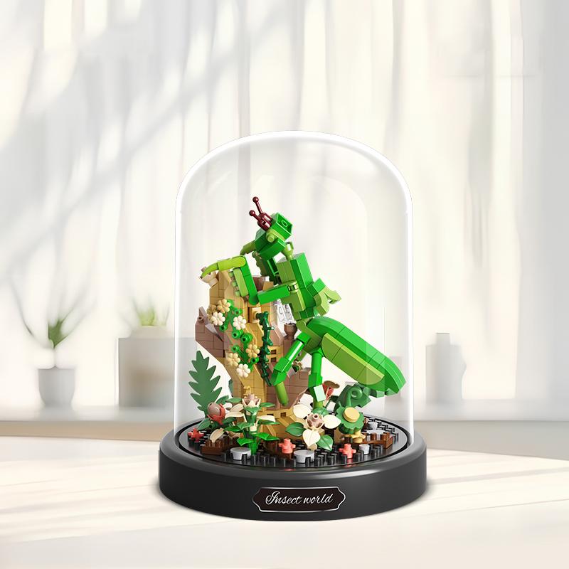 Non-Toxic Insect Flower Bonsai Building Block Bee Butterfly Potted Model Bricks Set With Dust Cover Desktop Deco Kids Diy Toy Hoilday Gift
