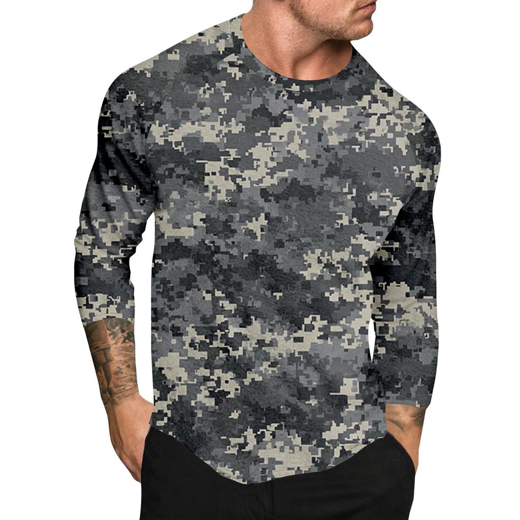Camouflage Style Printed Raglan Sleeves Men's Short Sleeved Top