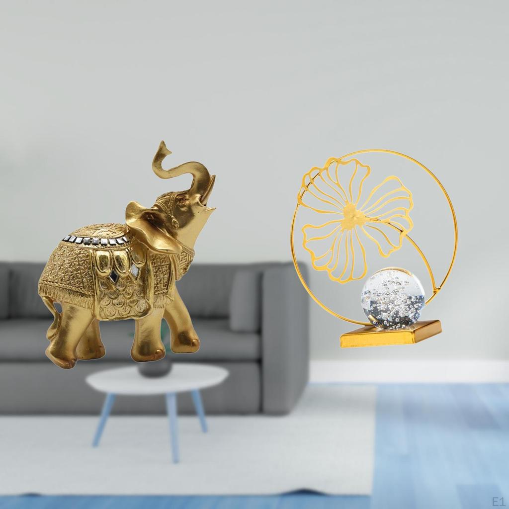 Elephant Resin Iron Animal Sculpture Decorative Figurine Ornament for Shelf Desk Bedroom Home Office