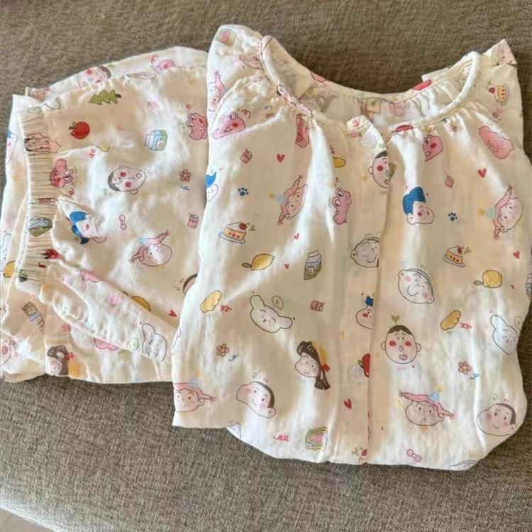 

Full of cartoon crayons, Xiaoxin pajamas, women s summer round neck short-sleeved shorts set, can be worn outside, loungewear two-piece set S