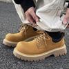 Mens Chunky Sole Derby Shoes Casual Low-Top Thick Heel Yellow Black Green Round Toe PU Insole Rubber